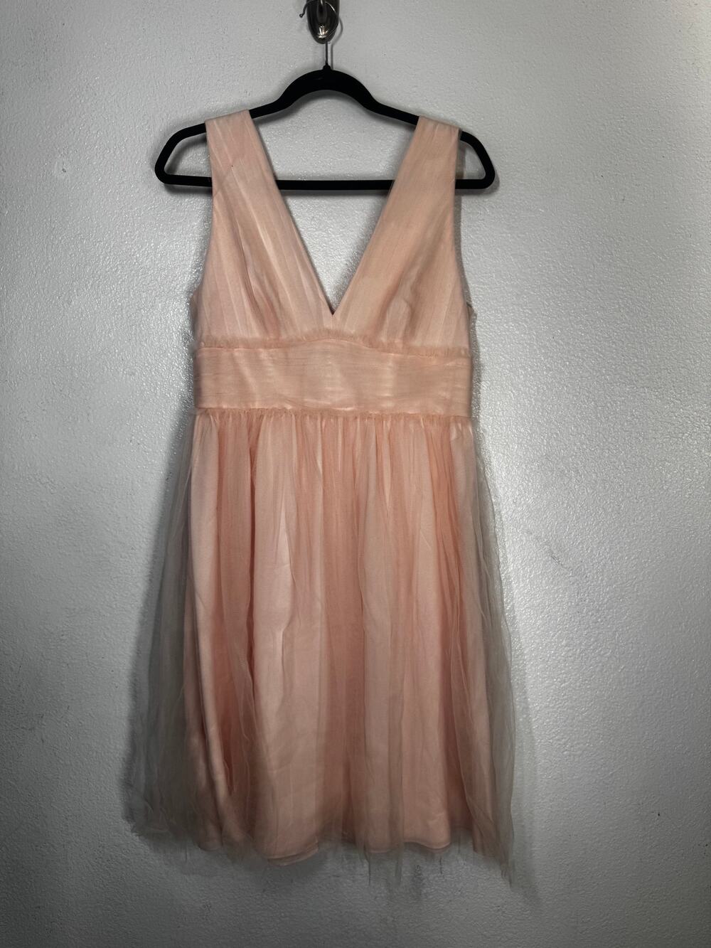 New J. Crew Tulle Mini Dress Blush Pink Plunge V-Neck Back Zip Sleeveless Sz 10